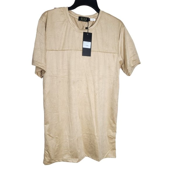 Gold Leaf Small Crew Neck Designer Shirt - Men's Soft Suede Feel Shirt in Bone - Picture 1 of 11